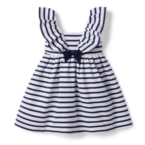 Janie and Jack Other - Janie and Jack Toddler Girls Navy White Striped Ruffle Bow Dress 2T Nautical